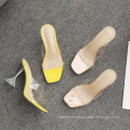 2019 Summer New PVC Transparent Square Head High Heel Slippers Women Clear Block Heels Party Shoes